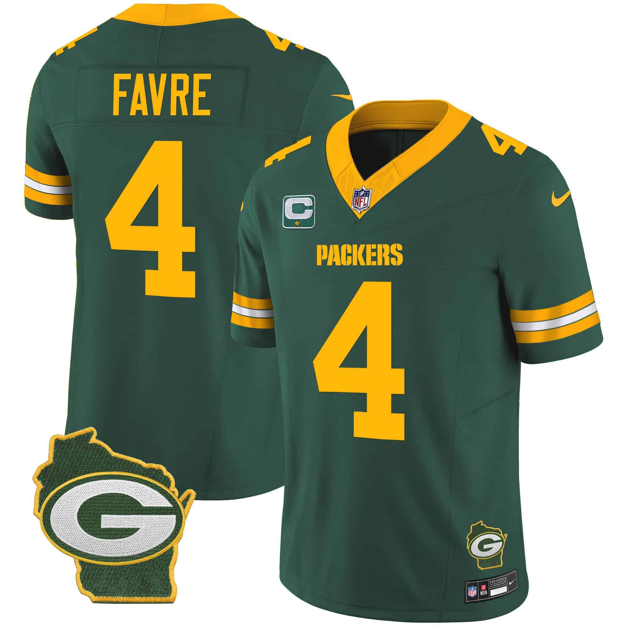 Men Green Bay Packers #4 Favre Green 2024 Nike Home Patch Vapor NFL Jersey style 1